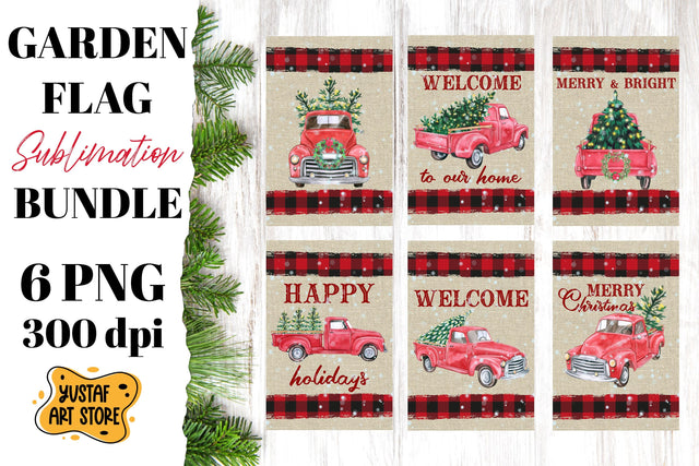 Christmas garden flag sublimation bundle. 6 Christmas truck Sublimation Yustaf Art Store 