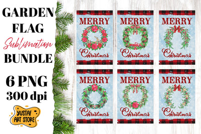 Christmas garden flag sublimation bundle. 6 Christmas wreath Sublimation Yustaf Art Store 