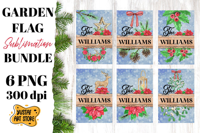 Christmas garden flag sublimation bundle. 6 Family wood sign Sublimation Yustaf Art Store 