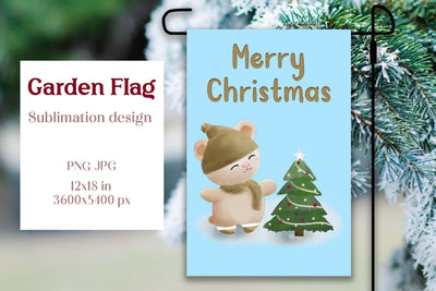 Christmas garden flag sublimation design - Bear and tree Sublimation LuckyTurtleArt 