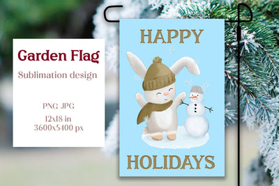 Christmas garden flag sublimation design - Bunny and snowman Sublimation LuckyTurtleArt 