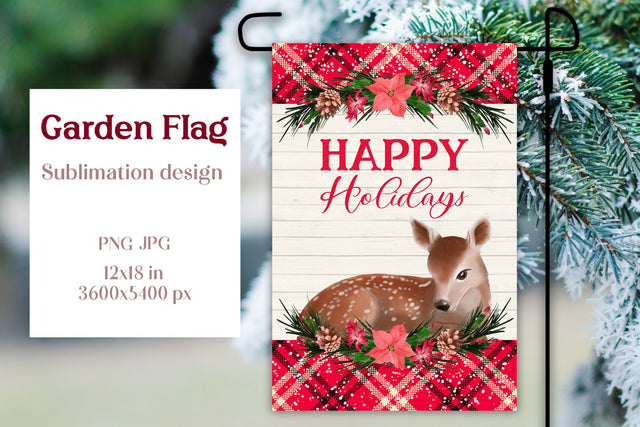 Christmas garden flag sublimation design - Happy Holidays Sublimation LuckyTurtleArt 