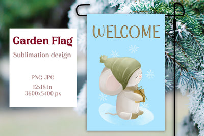 Christmas garden flag sublimation design - Mouse and gift Sublimation LuckyTurtleArt 