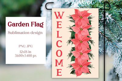 Christmas garden flag sublimation design- Poinsettia flowers Sublimation LuckyTurtleArt 