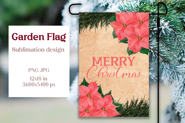 Christmas garden flag sublimation design- Poinsettia flowers Sublimation LuckyTurtleArt 