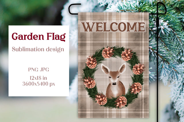 Christmas garden flag sublimation design - Welcome Sublimation LuckyTurtleArt 