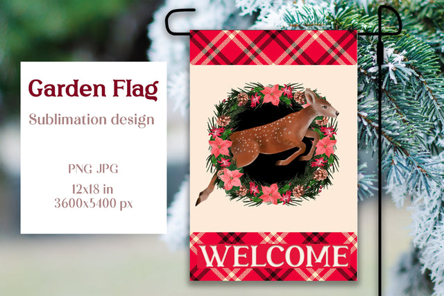 Christmas garden flag sublimation design - Welcome Sublimation LuckyTurtleArt 