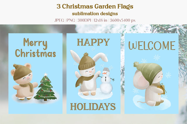 Christmas Garden Flag Sublimation Designs Bundle Sublimation LuckyTurtleArt 