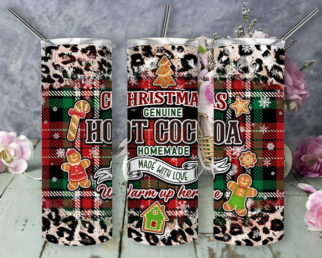 Christmas Genuine Hot Cocoa Tumbler Design, Hot Cocoa 20oz Skinny Tumbler, Christmas Plaid Leopard Tumbler Wrap, Christmas Snowflakes Tumbler Png, Instant Download Sublimation DesignSVG 