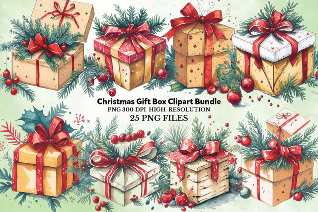 Christmas Gift Box Clipart Bundle Sublimation Rupkotha 