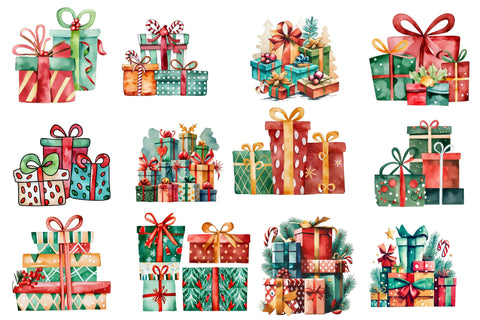 Christmas Gift Box Watercolor Clipart Sublimation Rupkotha 