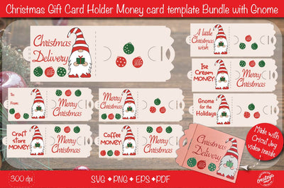 Christmas gift card holder template SVG Bundle, Christmas Gnome money card holder design SVG Createya Design 