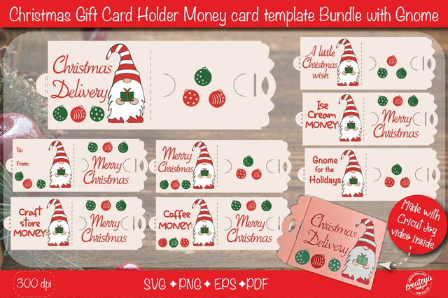 Christmas gift card holder template SVG Bundle, Christmas Gnome money card holder design SVG Createya Design 