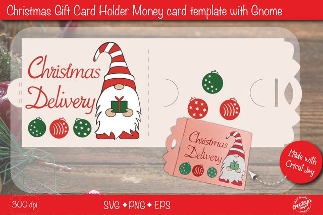 Christmas gift card holder template SVG, Christmas Delivery Gnome money card holder design SVG Createya Design 