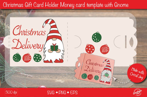 Christmas gift card holder template SVG, Christmas Delivery Gnome money card holder design SVG Createya Design 
