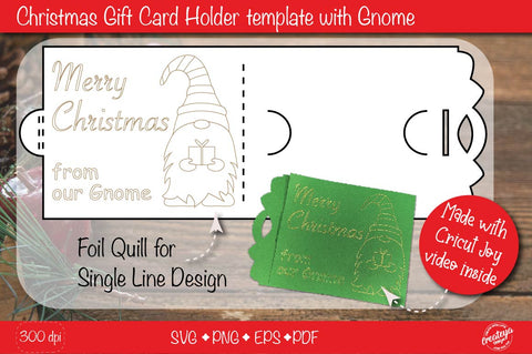 Christmas gift card holder template SVG, Christmas Gnome Foil quill design, Single line design SVG Createya Design 