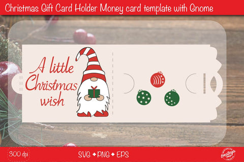 Christmas gift card holder template SVG, Christmas Wish Gnome money card holder design SVG Createya Design 