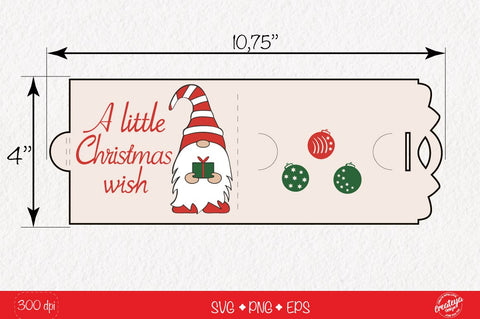 Christmas gift card holder template SVG, Christmas Wish Gnome money card holder design SVG Createya Design 