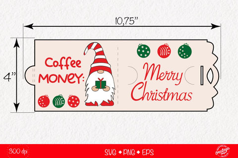 Christmas gift card holder template SVG| Coffee Money with Gnome money card holder design SVG Createya Design 