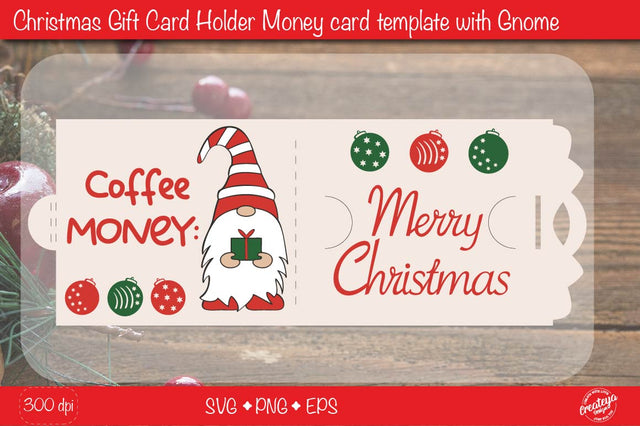 Christmas gift card holder template SVG| Coffee Money with Gnome money card holder design SVG Createya Design 