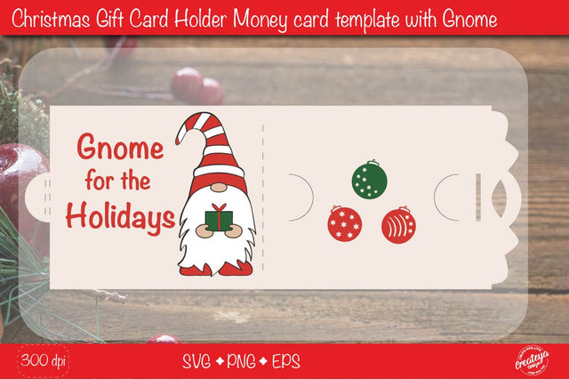 Christmas gift card holder template SVG, Holiday Gnome money card holder design SVG Createya Design 