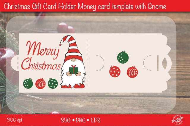 Christmas gift card holder template SVG, Merry Christmas Gnome money card holder design SVG Createya Design 