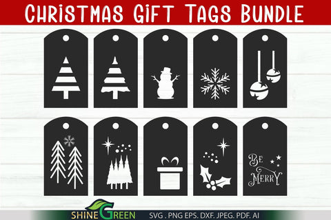Christmas Gift Tags SVG Bundle - 10 Christmas Tags SVG Cut File SVG Shine Green Art 