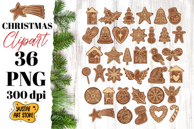 Christmas Gingerbread cookie clipart. 36 PNG bakery clipart Sublimation Yustaf Art Store 