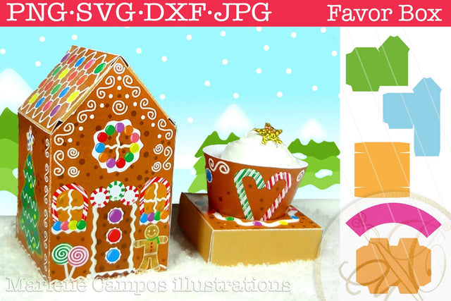 Christmas Gingerbread House Favor Box / SVG, PNG, DXF, JPG, PDF 3D Paper Marlene Campos 