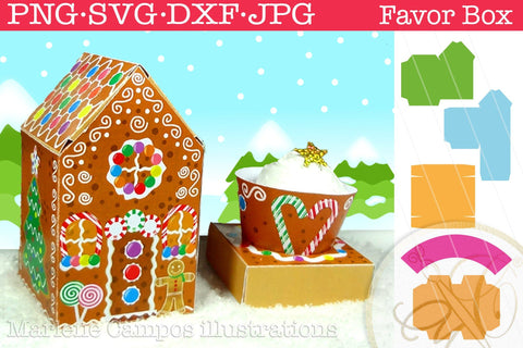 Christmas Gingerbread House Favor Box / SVG, PNG, DXF, JPG, PDF 3D Paper Marlene Campos 