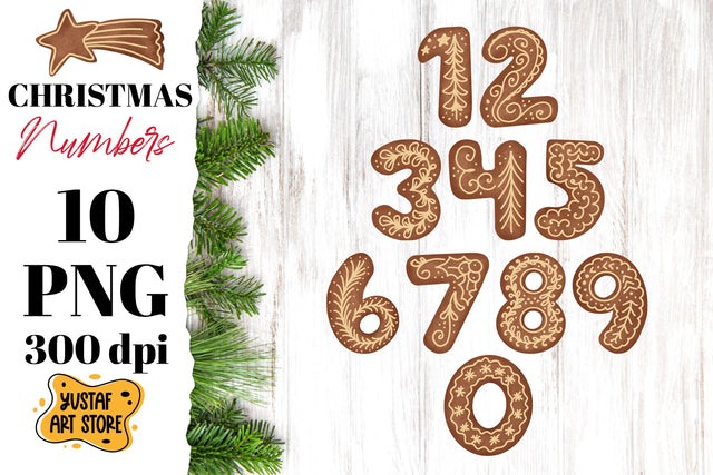 Christmas Gingerbread numbers clipart. 10 PNG Sublimation Yustaf Art Store 