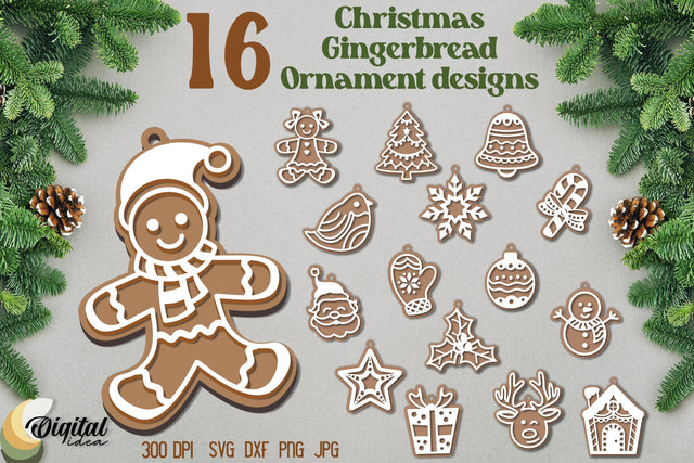 Christmas Gingerbread Ornament Bundle Laser Cut SVG Evgenyia Guschina 