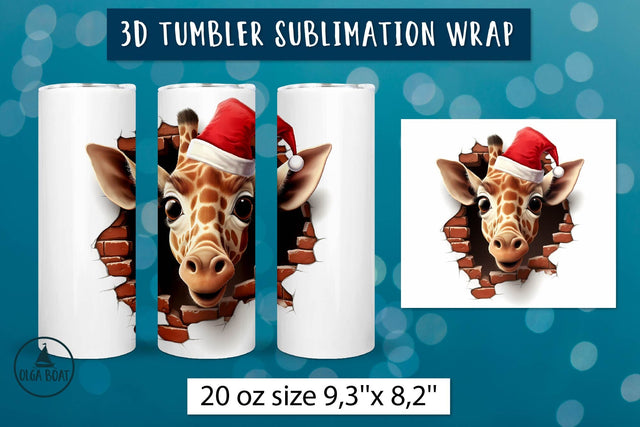 Christmas giraffe tumbler wrap | 3d Giraffe png Sublimation Olga Boat Design 