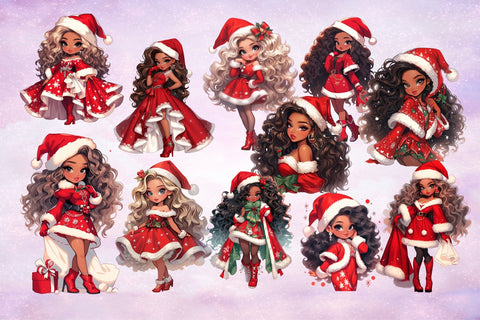 Christmas Girl Clipart Bundle, Chibi Girl PNG Sublimation Sublimation OrangeBrushStudio 