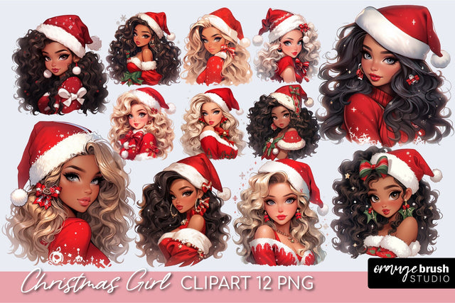 Christmas Girl Clipart Bundle, Fashion Girl PNG Sublimation SVG OrangeBrushStudio 