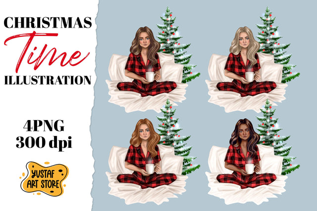 Christmas girl illustration set. Christmas clipart Sublimation Yustaf Art Store 