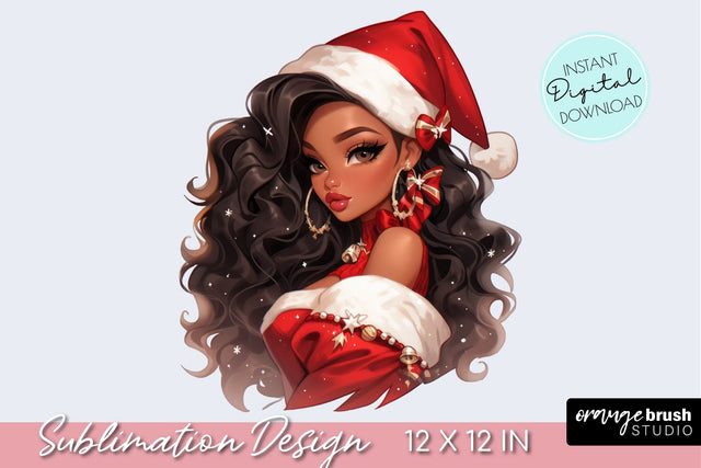 Christmas Girl IN Santa Hat, Fashion Girl Sublimation Design Sublimation OrangeBrushStudio 