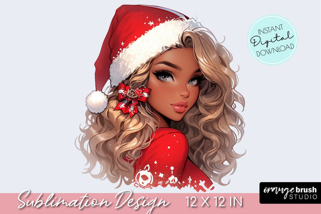 Christmas Girl IN Santa Hat, Fashion Girl Sublimation PNG Sublimation OrangeBrushStudio 