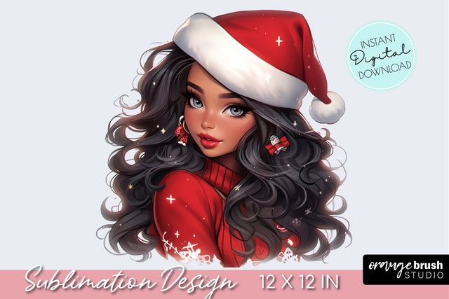 Christmas Girl Sublimation Design, Fashion Girl Clipart Sublimation OrangeBrushStudio 