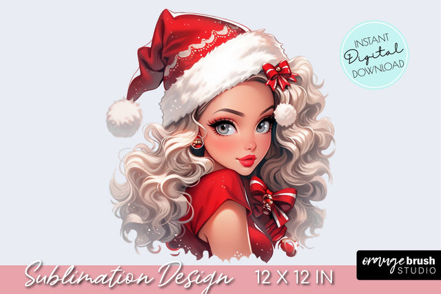 Christmas Girl Sublimation Design, Fashion Girl PNG Clipart Sublimation OrangeBrushStudio 