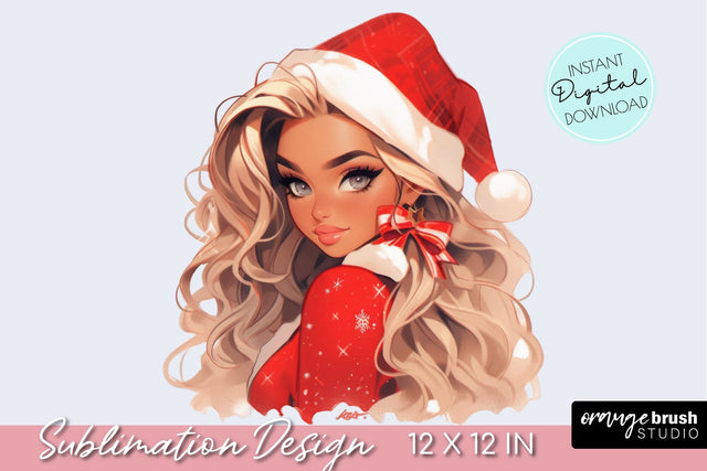Christmas Girl Sublimation, Fashion Girl PNG Clipart Sublimation OrangeBrushStudio 