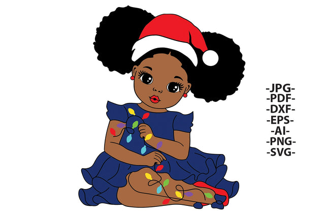 Christmas Girl Svg, Afro Girl Svg, Merry Christmas Svg, Cute Little Girl Svg, Christmas Tshirt Svg, Christmas Clipart, Svg Cut files SVG 1uniqueminute 