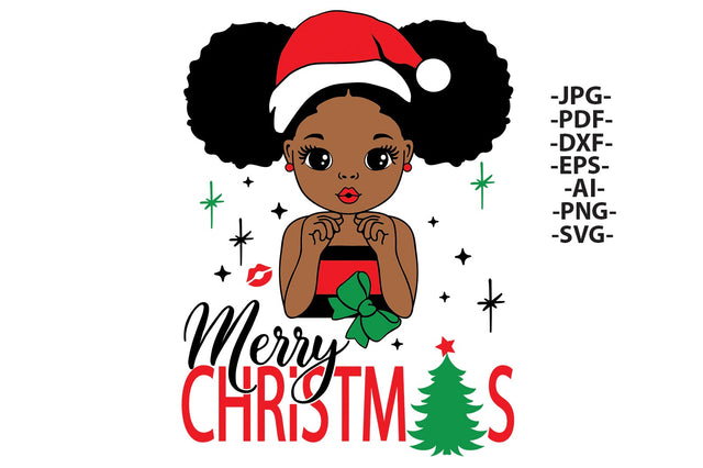 Christmas Girl Svg, Afro Girl Svg, Merry Christmas Svg, Cute Little Girl Svg, Christmas Tshirt Svg, Puff Hair, Christmas Clipart, Svg Cut files SVG 1uniqueminute 