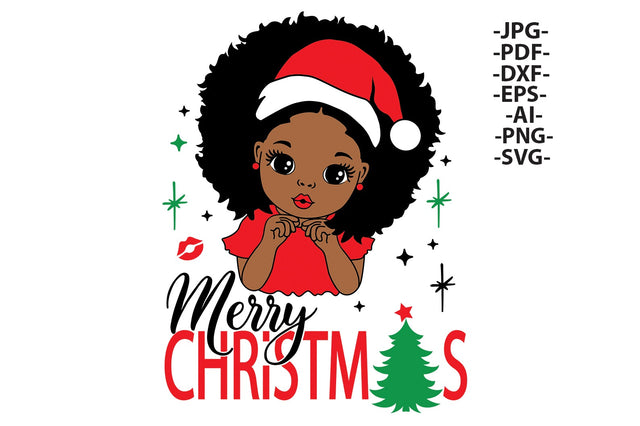 Christmas Girl Svg, Afro Girl Svg, Merry Christmas Svg, Cute Little Girl Svg, Puff Hair, Red Hat, Christmas Clipart, Svg Cut files SVG 1uniqueminute 