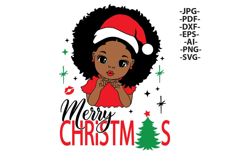 Christmas Girl Svg, Afro Girl Svg, Merry Christmas Svg, Cute Little ...