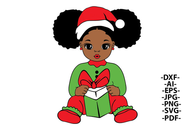 Christmas Girl Svg, Christmas afro girl, Afro girl Svg, Peekaboo baby Svg, Little cute girl Svg, Peekaboo girl Svg, African American SVG 1uniqueminute 