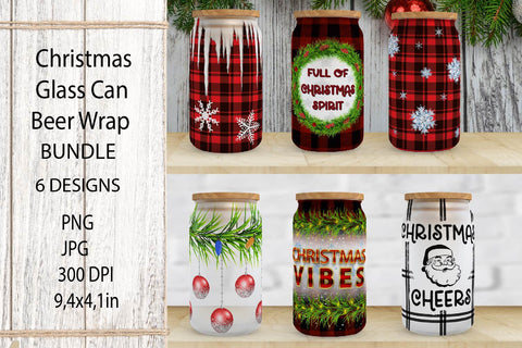 Christmas Glass Can Full Wrap Bundle. Glass Beer Can. Sublimation Samaha Design 