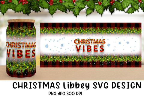 Christmas Glass Can Full Wrap Sublimation. Glass Beer Can. Sublimation Samaha Design 