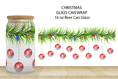 Christmas Glass Can Full Wrap Sublimation. Glass Beer Can. Sublimation Samaha Design 