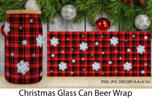 Christmas Glass Can Full Wrap Sublimation. Glass Beer Can. Sublimation Samaha Design 